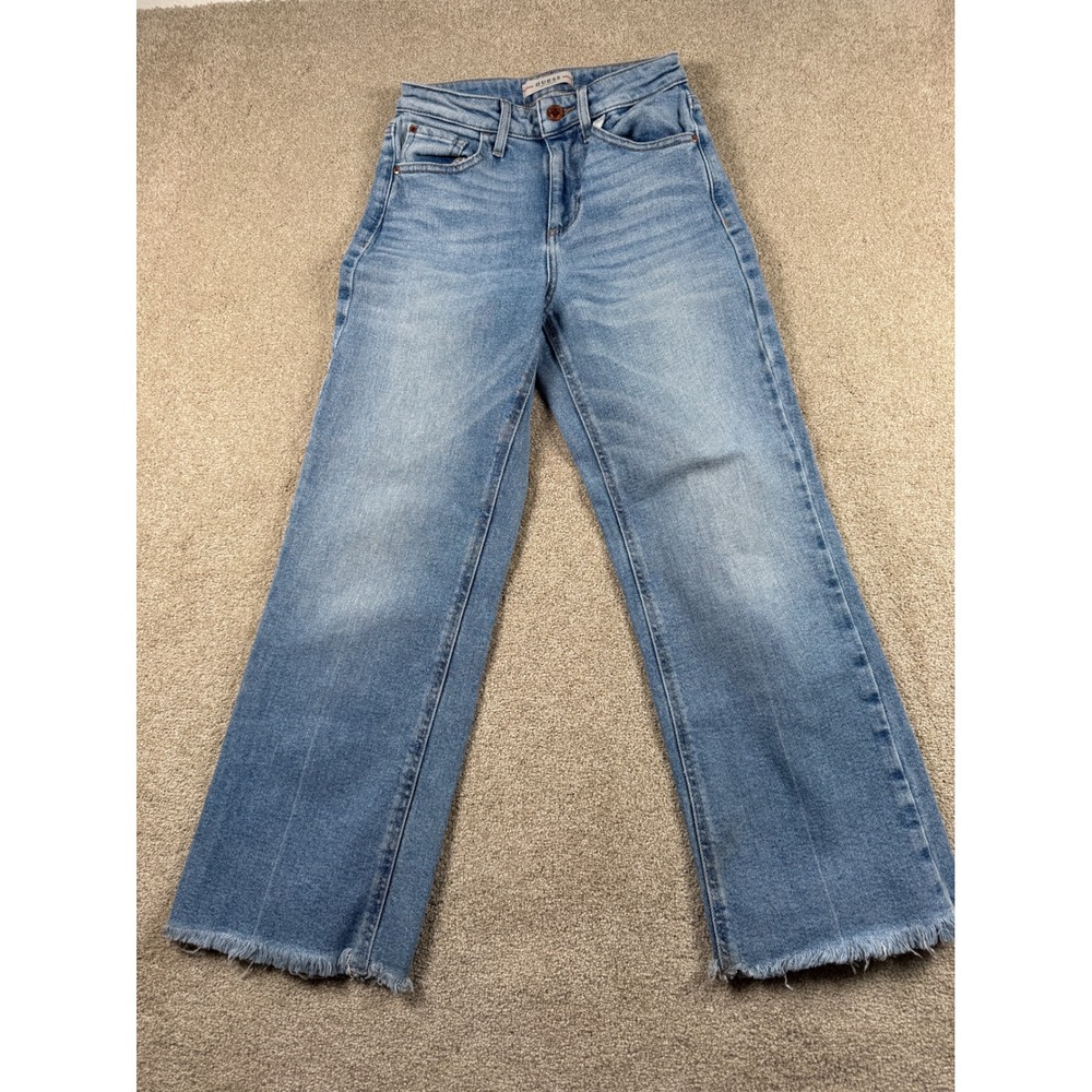 Guess‎ Los Angeles Womens High Rise Wide Leg Raw Hem Light Wash Denim Jeans
